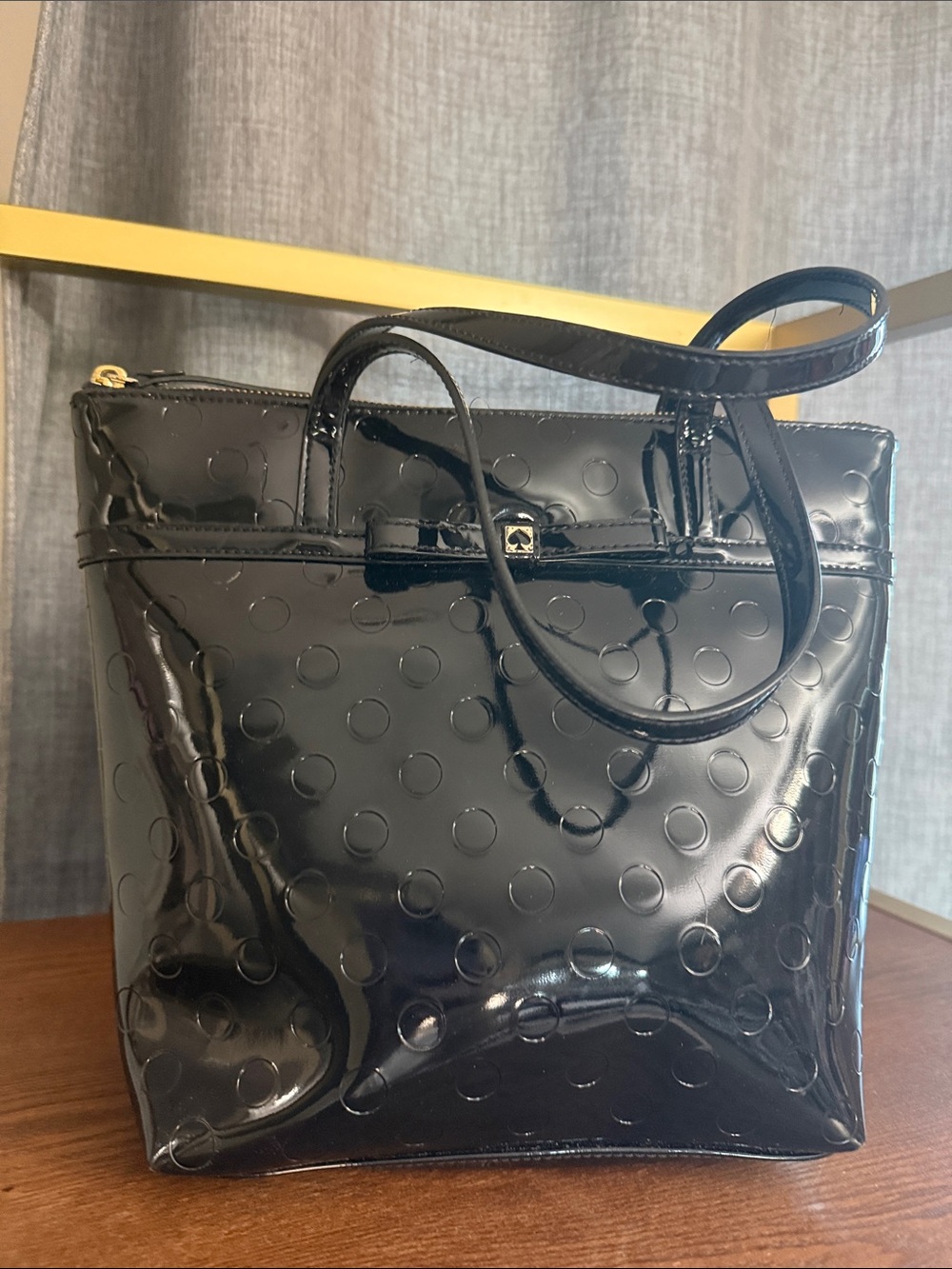 S kate spade Black Patent Leather Embossed Polka Dot Mini Tote - GUC